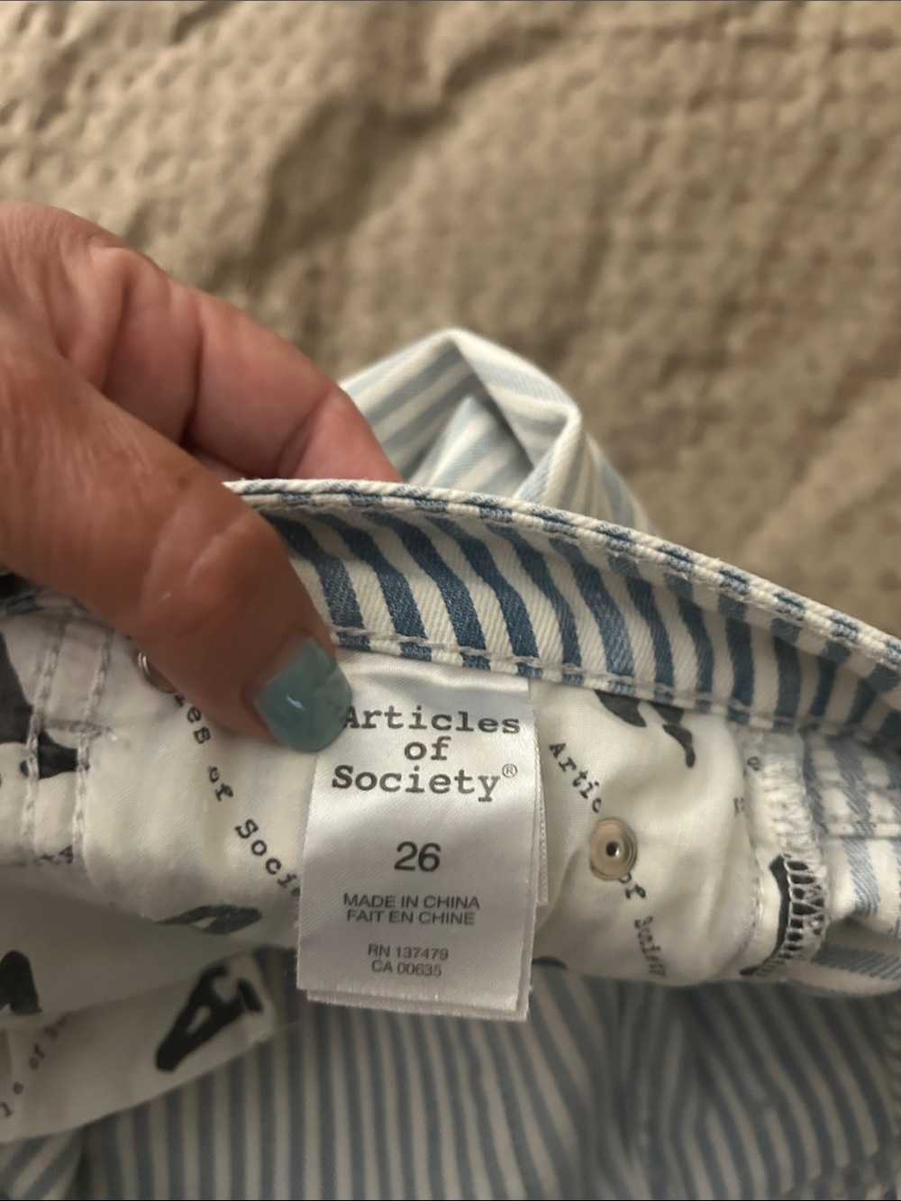 Articles Of Society Blue & White Striped Jeans - High Rise Detail - Picture 3 of 8